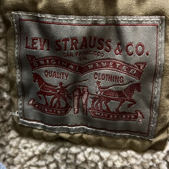 Levi's Men Small Washed Cotton Hooded Military Sherpa Lined Jacket Brown - Picture 3 of 14